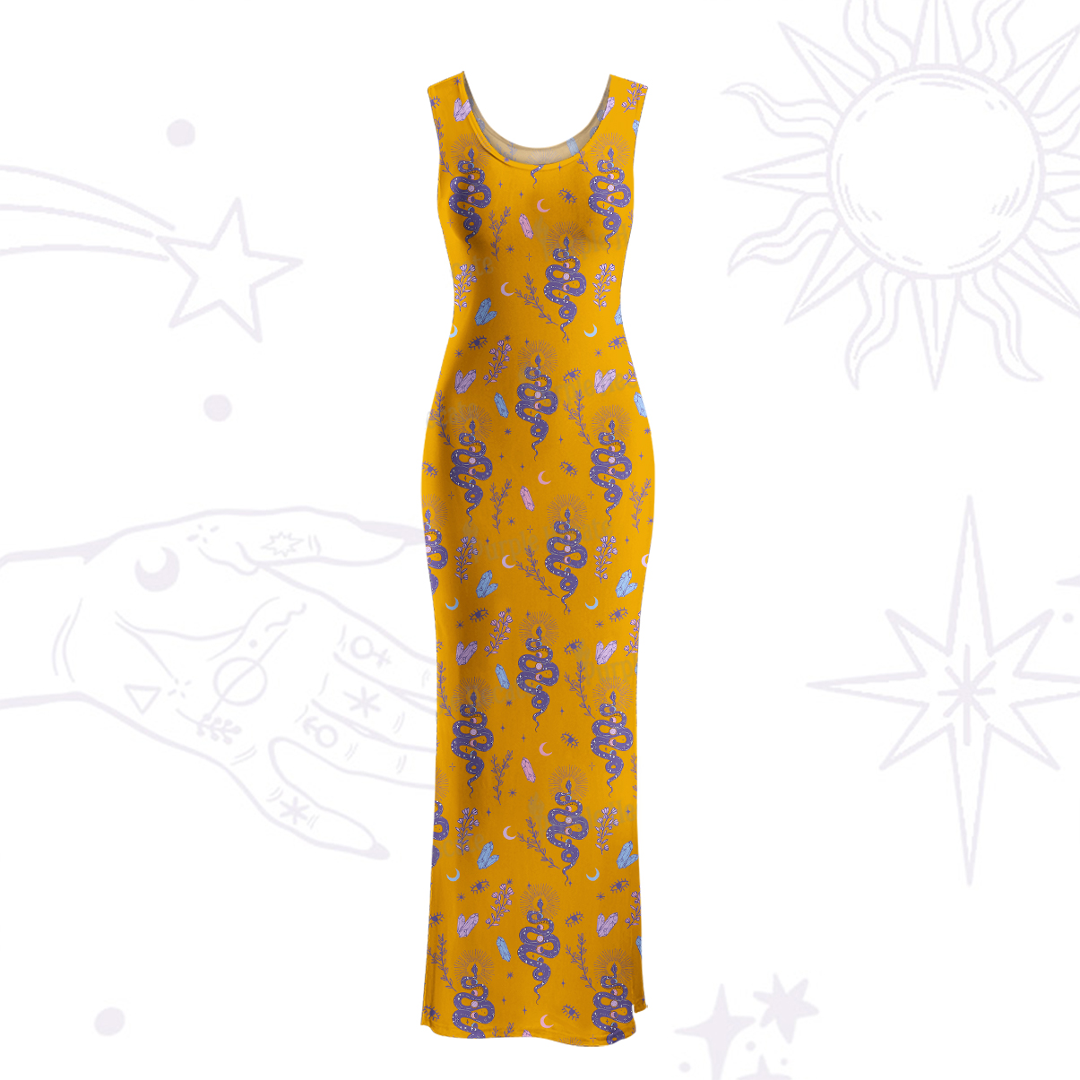 Purplehecate Snake And Moon Phase Comfort Maxi Tank Beachwear Dress