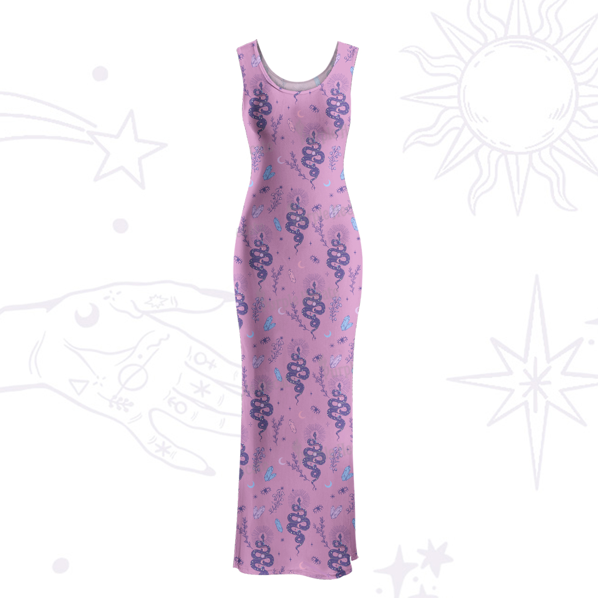 Purplehecate Snake And Moon Phase Comfort Maxi Tank Beachwear Dress