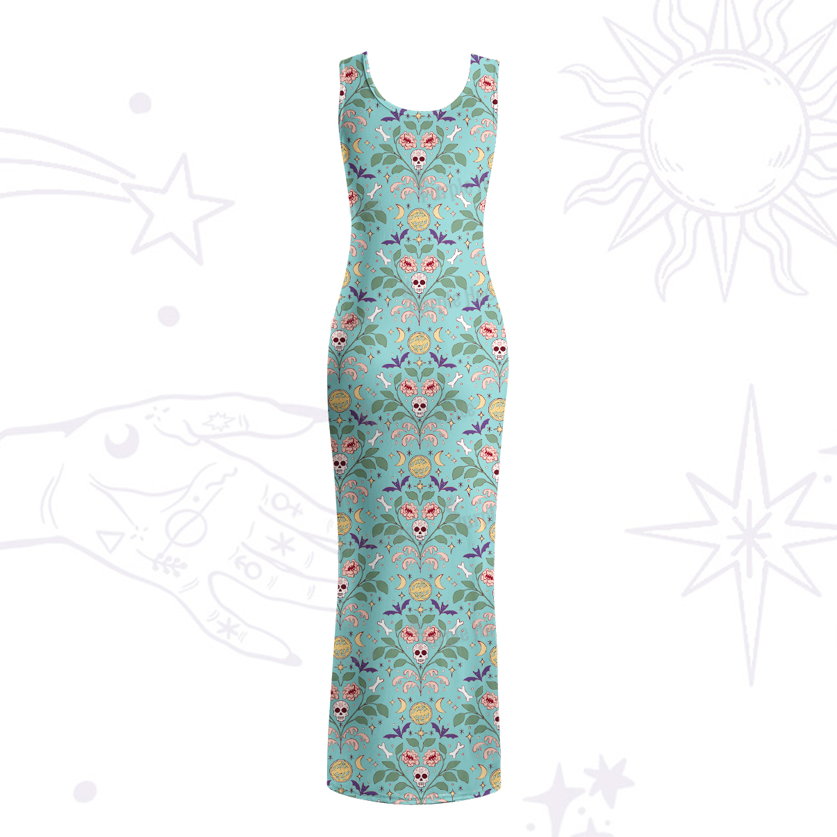 Purplehecate Gothic Floral Skeleton Maxi Tank Beachwear Dress