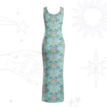 Purplehecate Gothic Floral Skeleton Maxi Tank Beachwear Dress