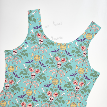 Purplehecate Gothic Floral Skeleton Maxi Tank Beachwear Dress