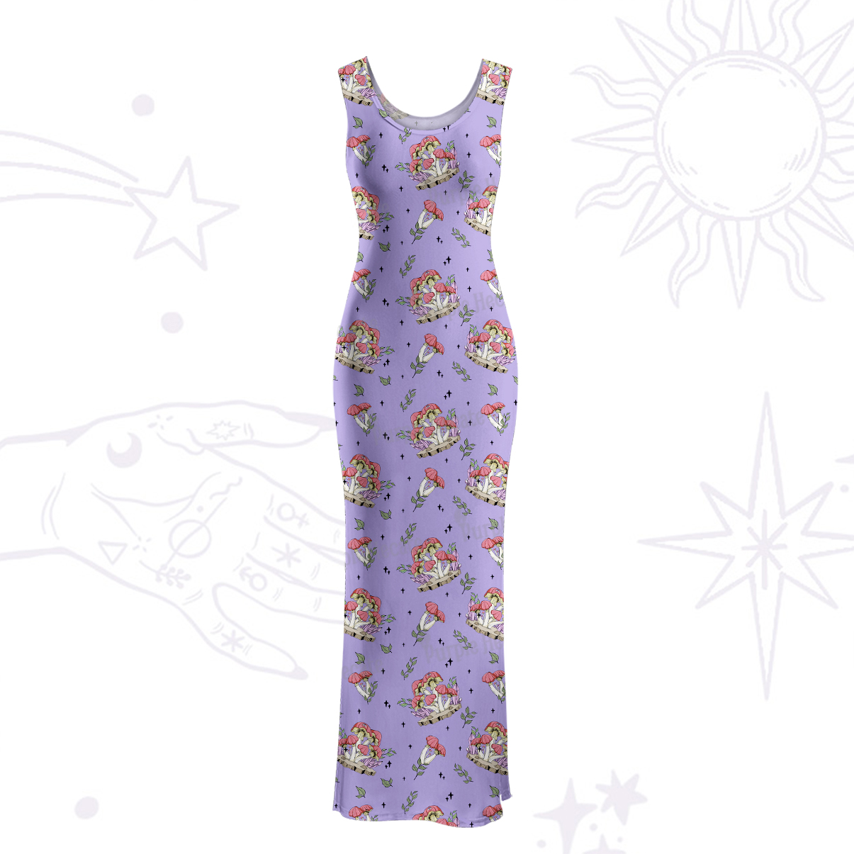 Purplehecate Fantasy Mushroom Maxi Tank Beachwear Dress