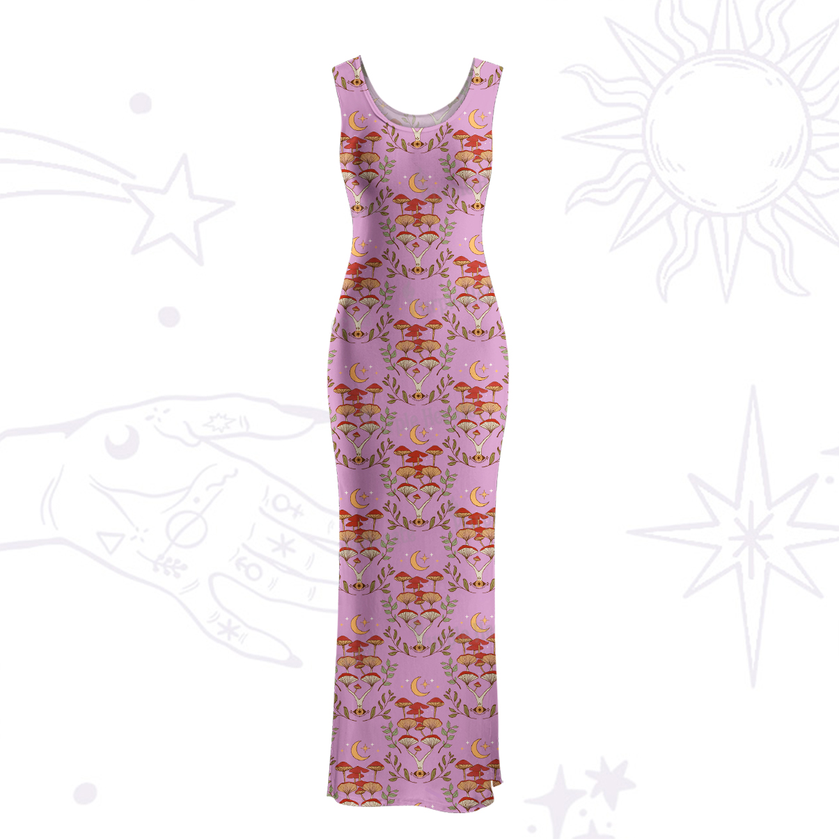Purplehecate Psychedelic Mushrooms Maxi Tank Beachwear Dress