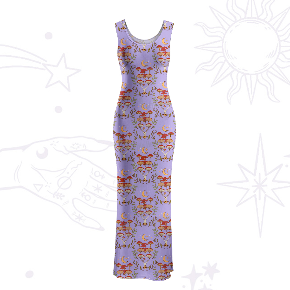 Purplehecate Psychedelic Mushrooms Maxi Tank Beachwear Dress