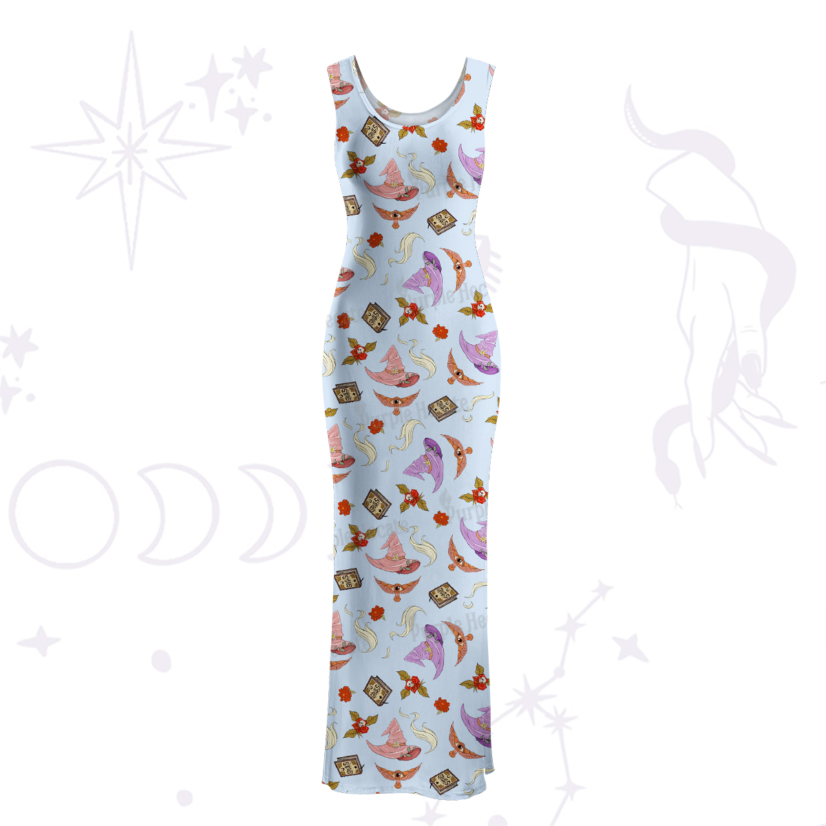 Purplehecate Fantasy Wizard Hat Maxi Tank Beachwear Dress