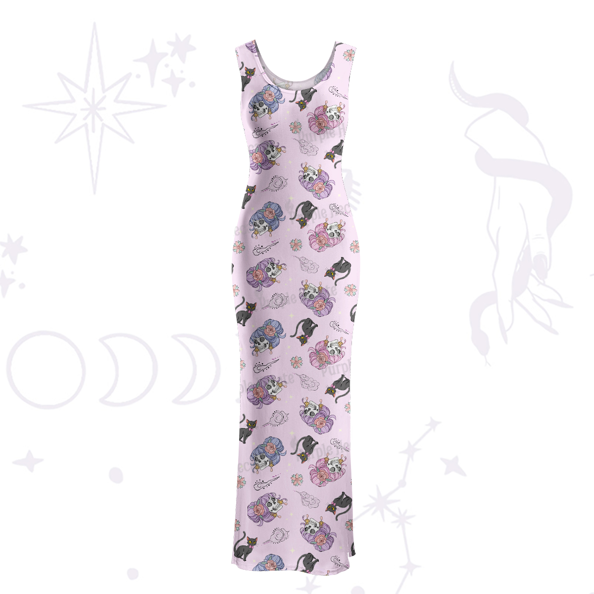 Purplehecate Magical Cat Skeleton Mom Maxi Tank Beachwear Dress