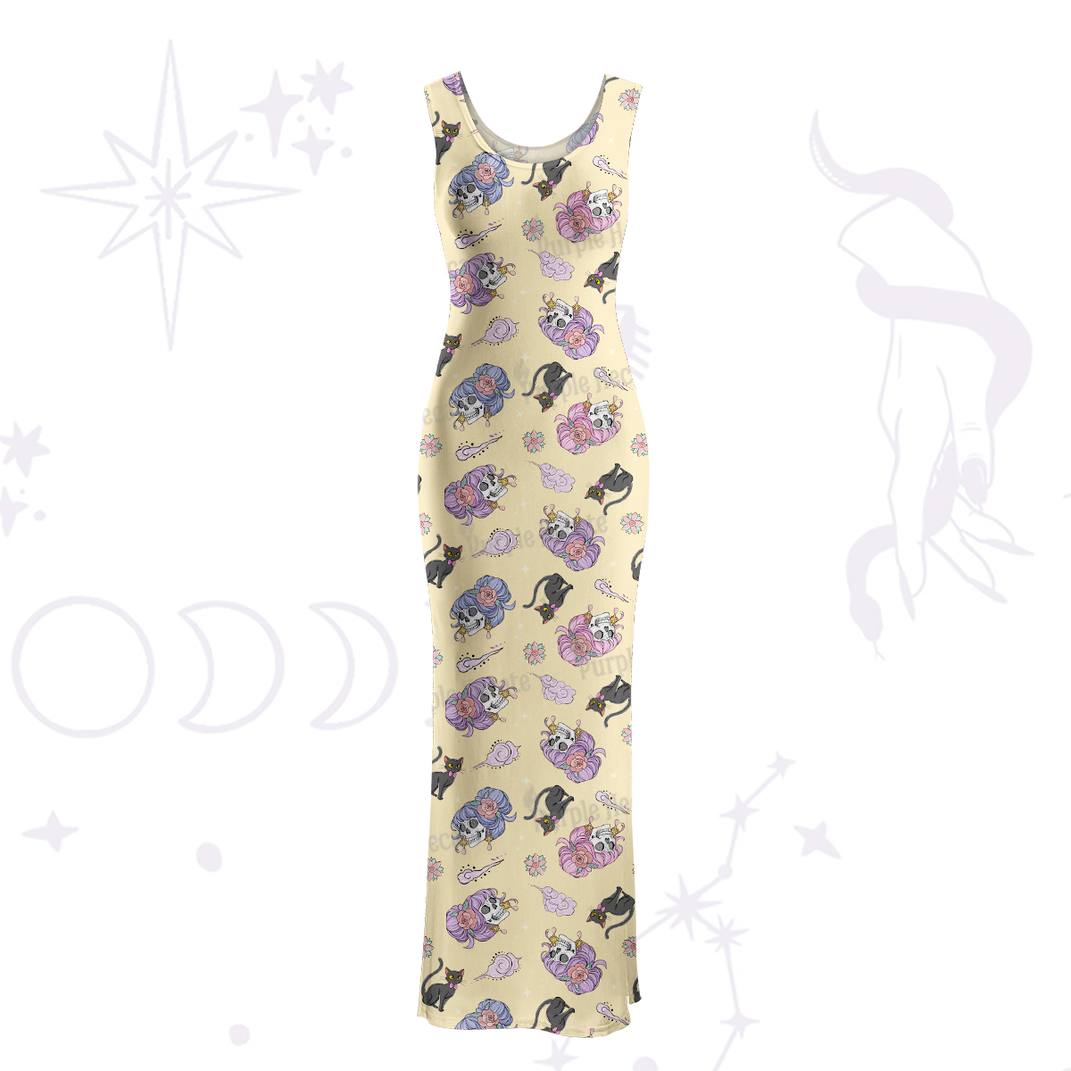 Purplehecate Magical Cat Skeleton Mom Maxi Tank Beachwear Dress