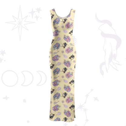 Purplehecate Magical Cat Skeleton Mom Maxi Tank Beachwear Dress