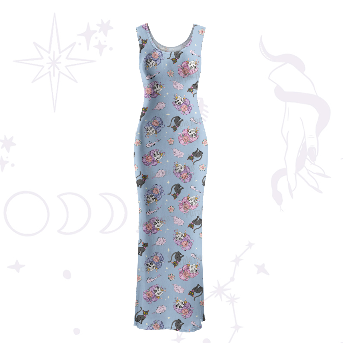 Purplehecate Magical Cat Skeleton Mom Maxi Tank Beachwear Dress