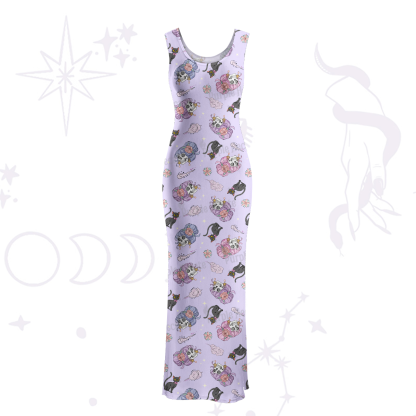 Purplehecate Magical Cat Skeleton Mom Maxi Tank Beachwear Dress