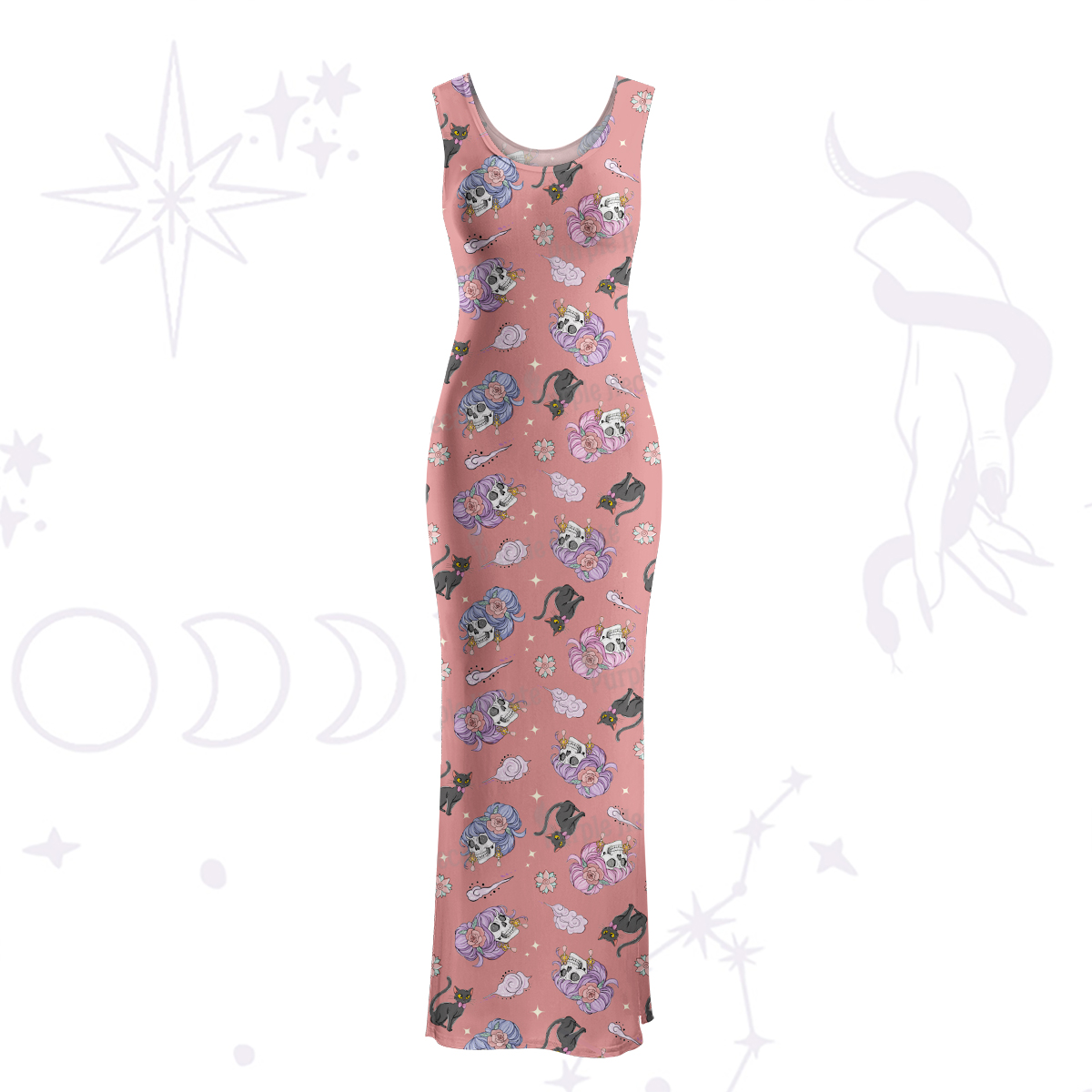 Purplehecate Magical Cat Skeleton Mom Maxi Tank Beachwear Dress