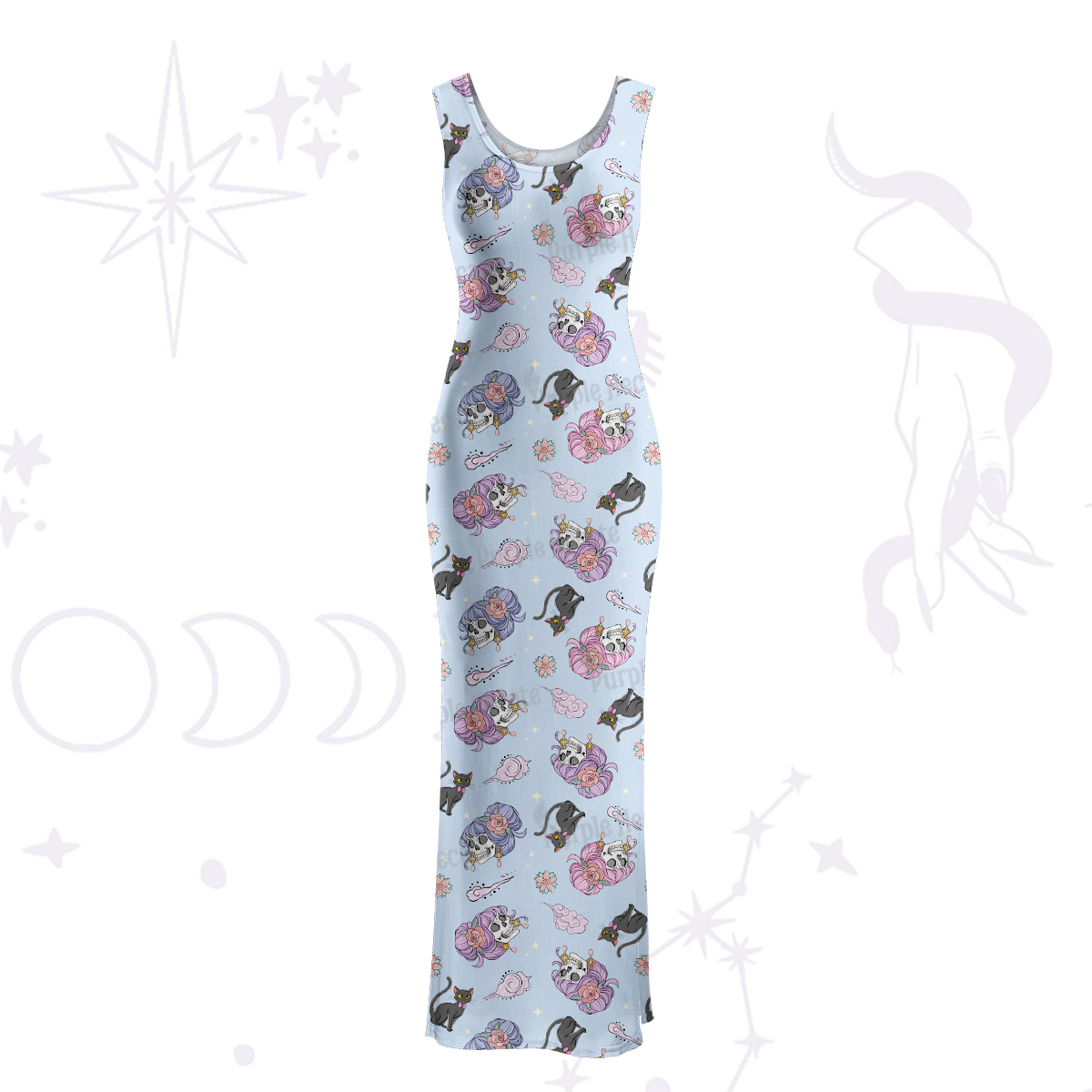 Purplehecate Magical Cat Skeleton Mom Maxi Tank Beachwear Dress