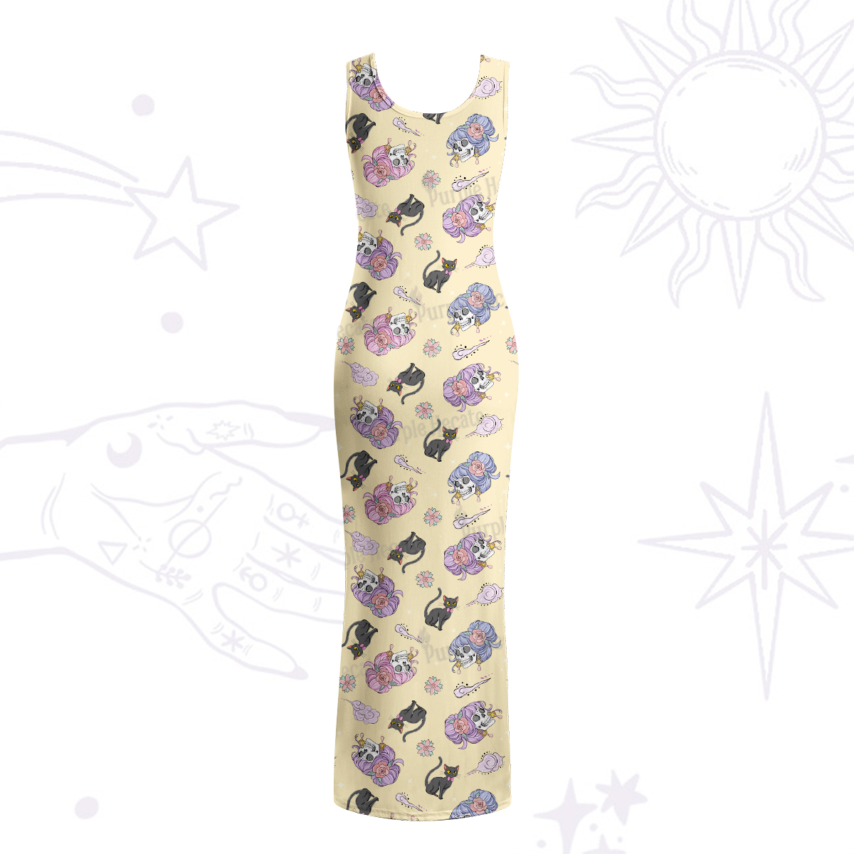 Purplehecate Magical Cat Skeleton Mom Maxi Tank Beachwear Dress