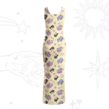 Purplehecate Magical Cat Skeleton Mom Maxi Tank Beachwear Dress