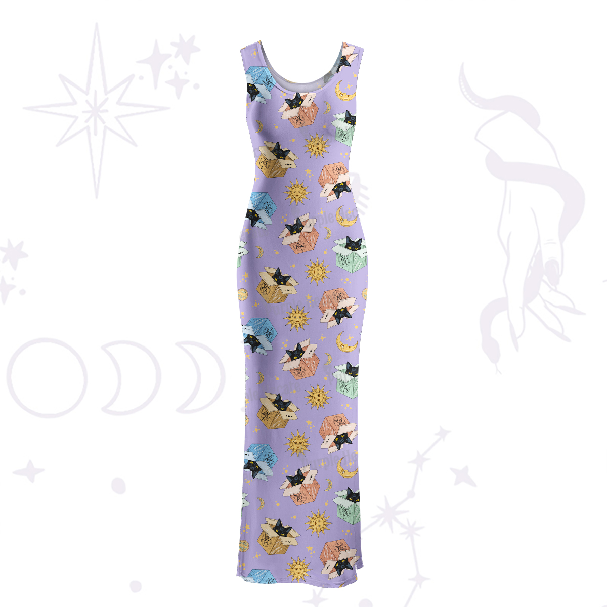 Purplehecate Magical Black Cat Maxi Tank Beachwear Dress