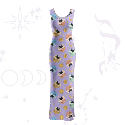 Purplehecate Magical Black Cat Maxi Tank Beachwear Dress