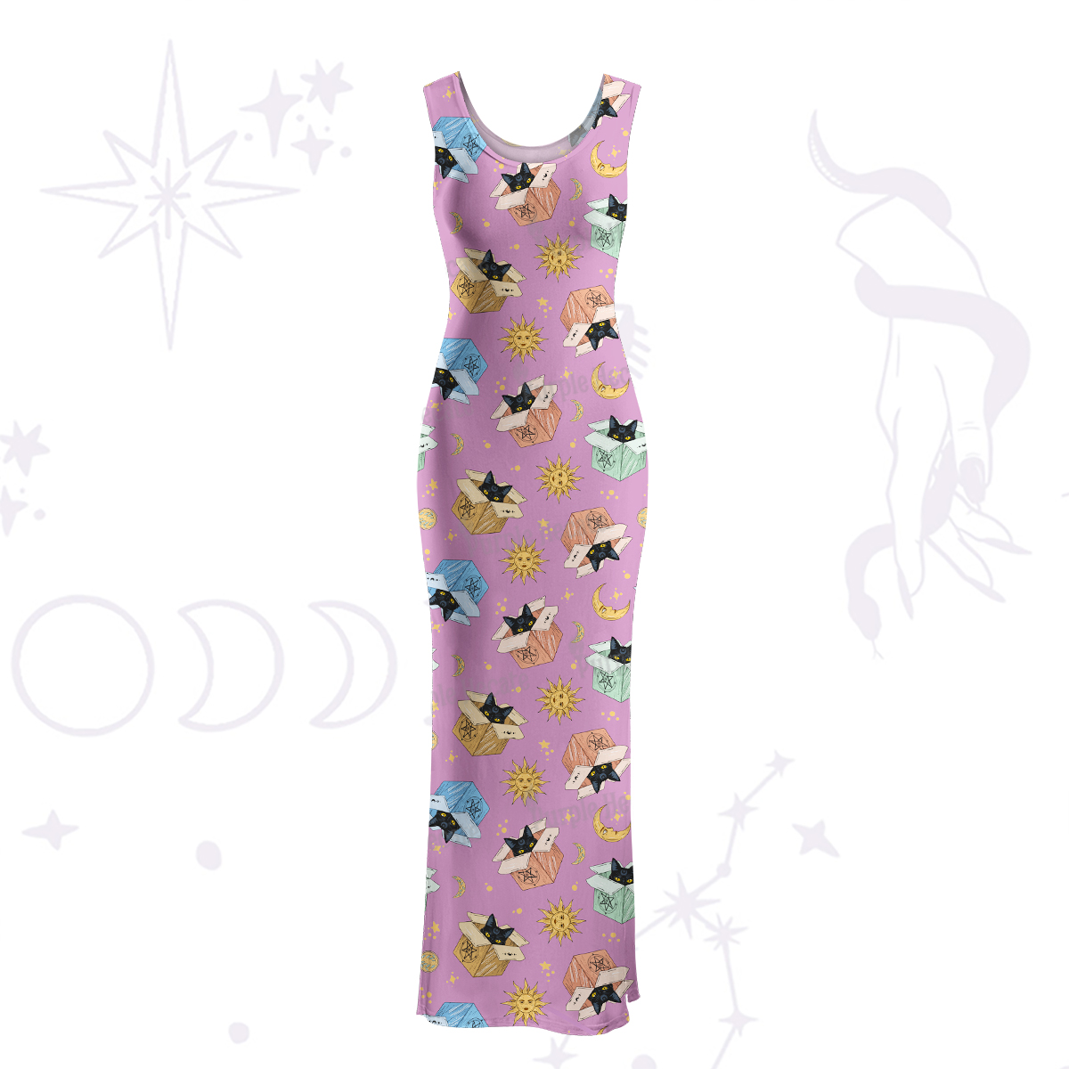 Purplehecate Magical Black Cat Maxi Tank Beachwear Dress