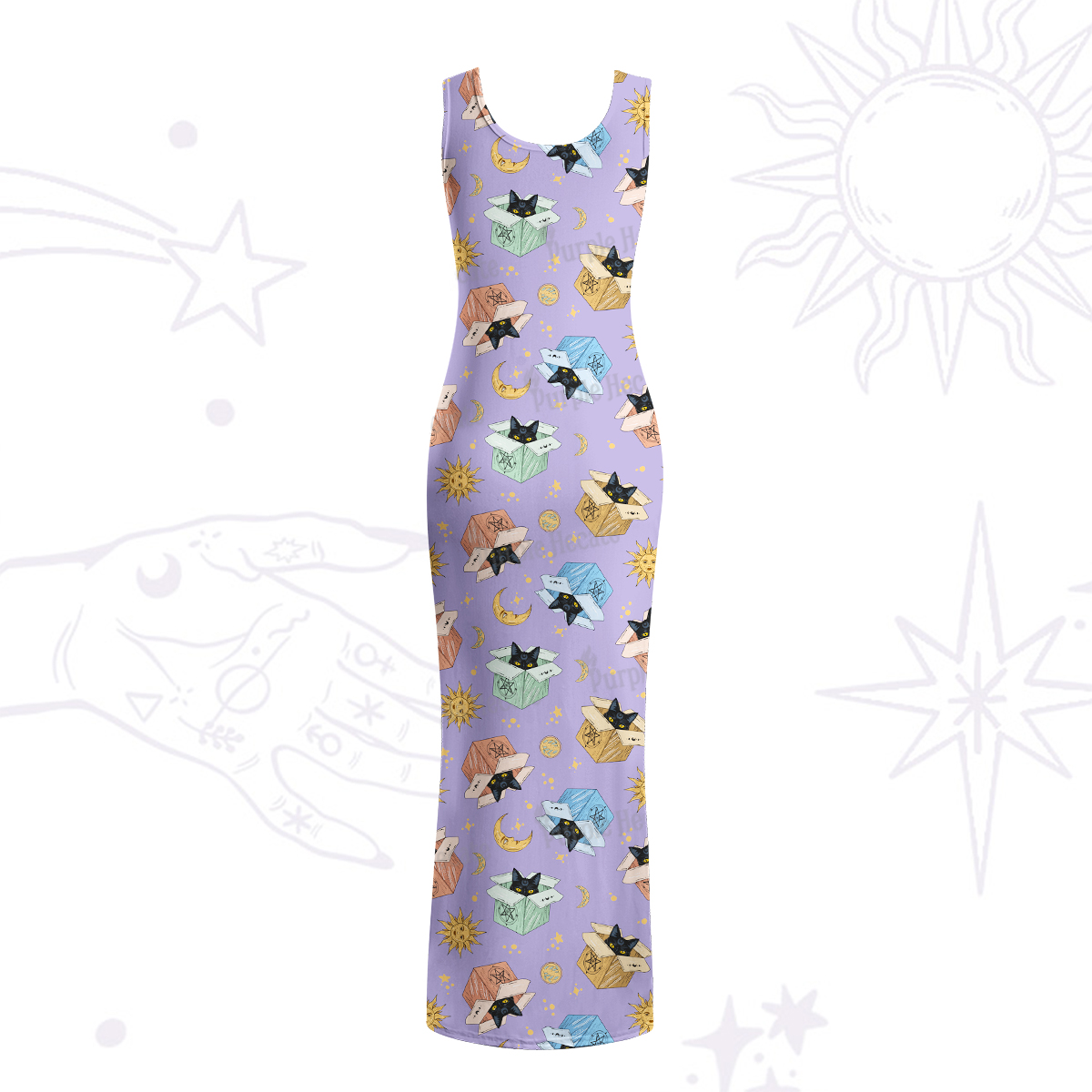 Purplehecate Magical Black Cat Maxi Tank Beachwear Dress