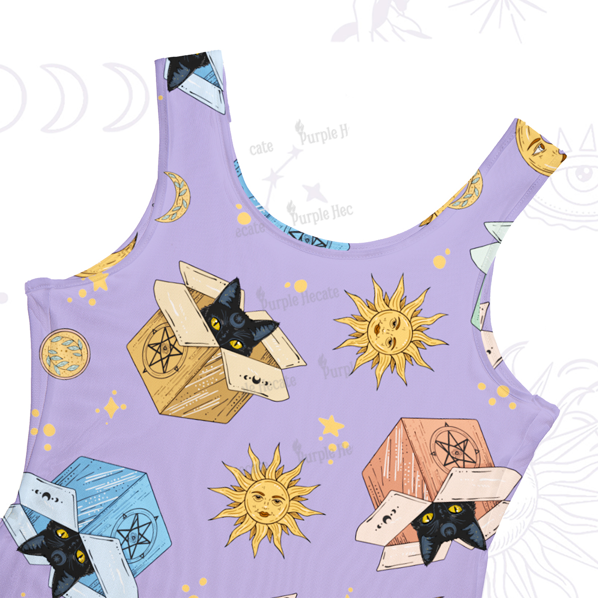 Purplehecate Magical Black Cat Maxi Tank Beachwear Dress