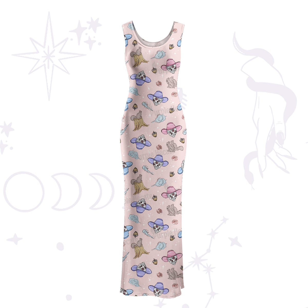 Purplehecate Magical Cowboy Skull Maxi Tank Beachwear Dress