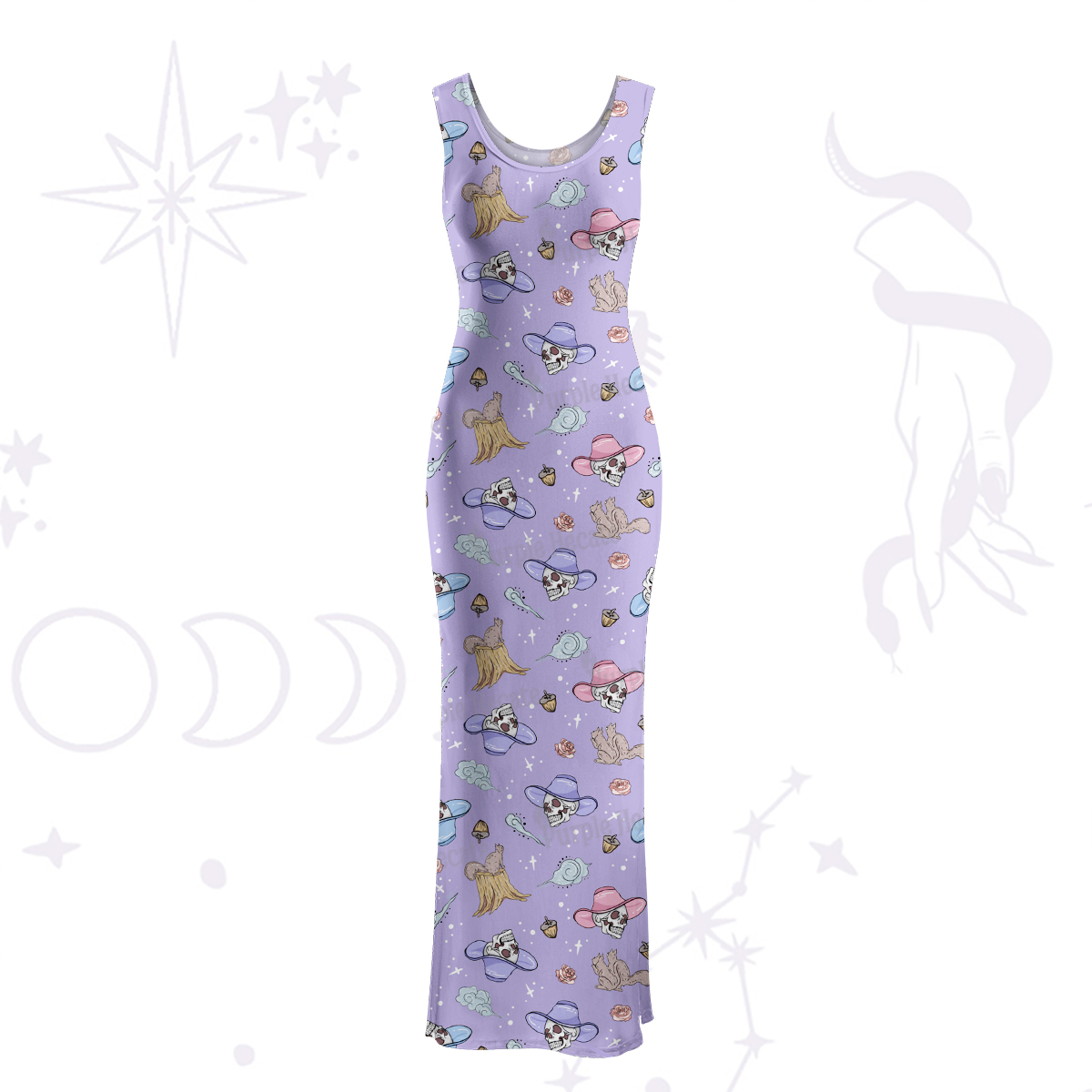 Purplehecate Magical Cowboy Skull Maxi Tank Beachwear Dress
