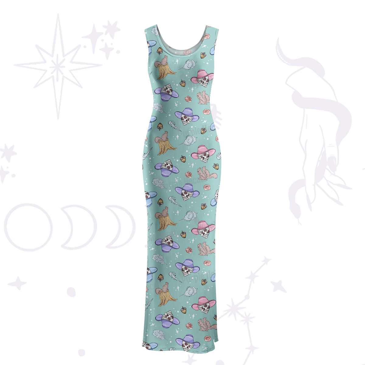 Purplehecate Magical Cowboy Skull Maxi Tank Beachwear Dress