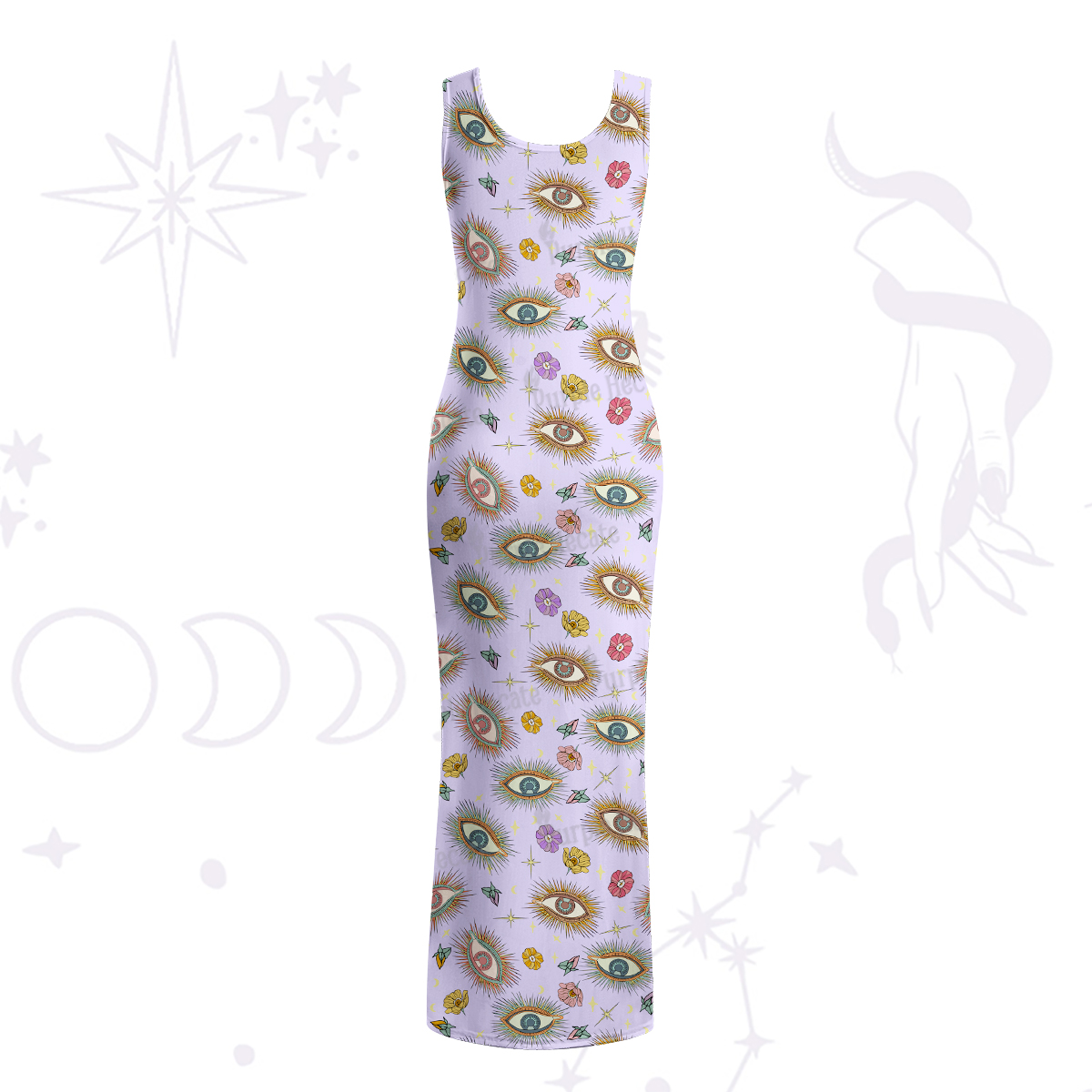 Purplehecate Evil Eye Pattern Maxi Tank Beachwear Dress