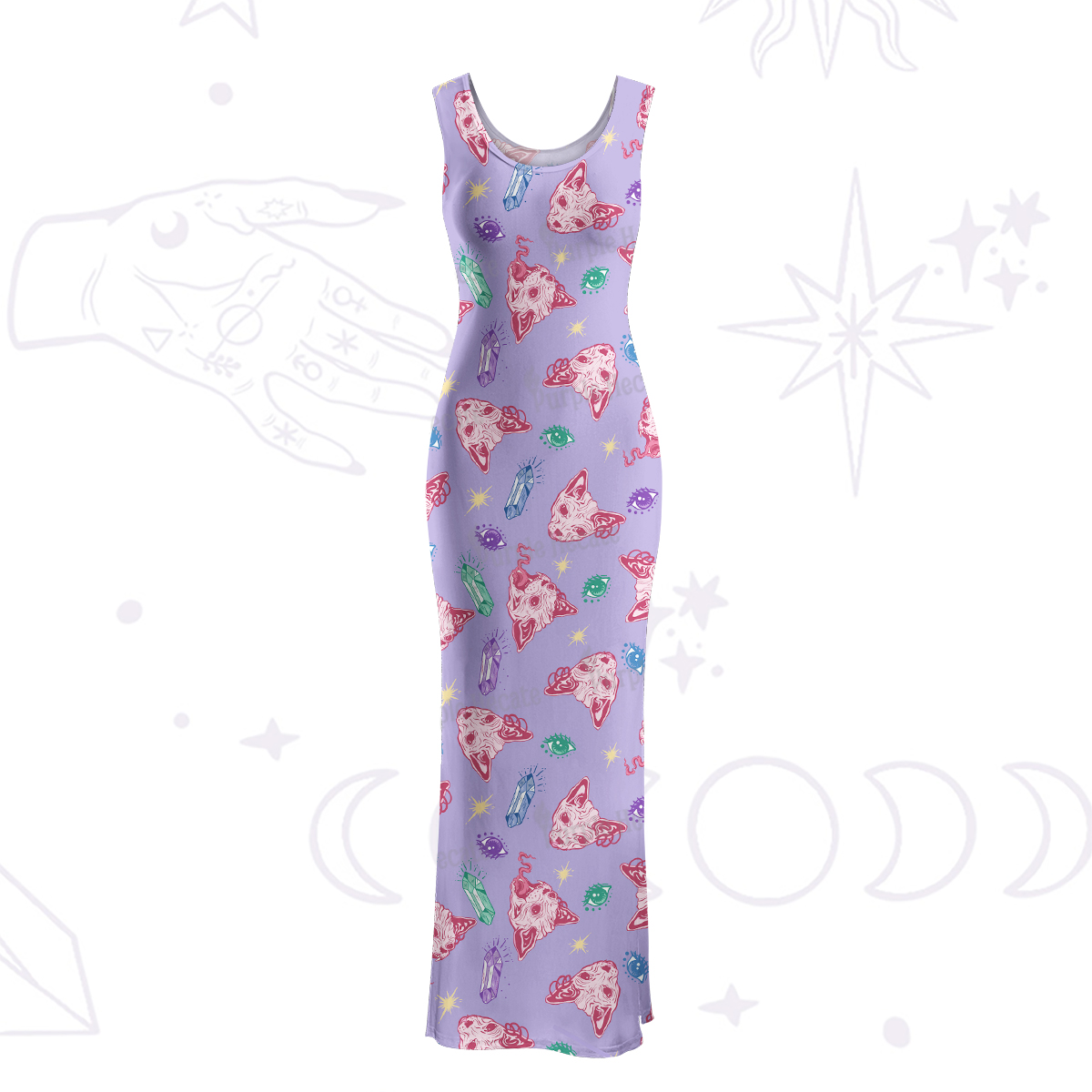 Purplehecate Crystal Cat Skull Maxi Tank Beachwear Dress