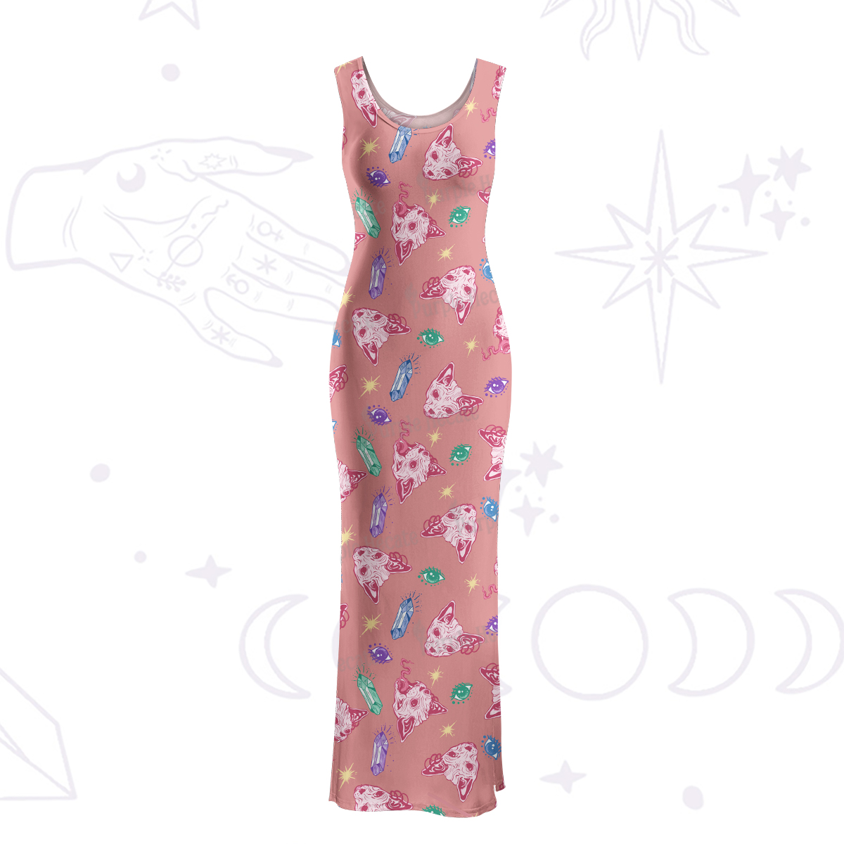 Purplehecate Crystal Cat Skull Maxi Tank Beachwear Dress