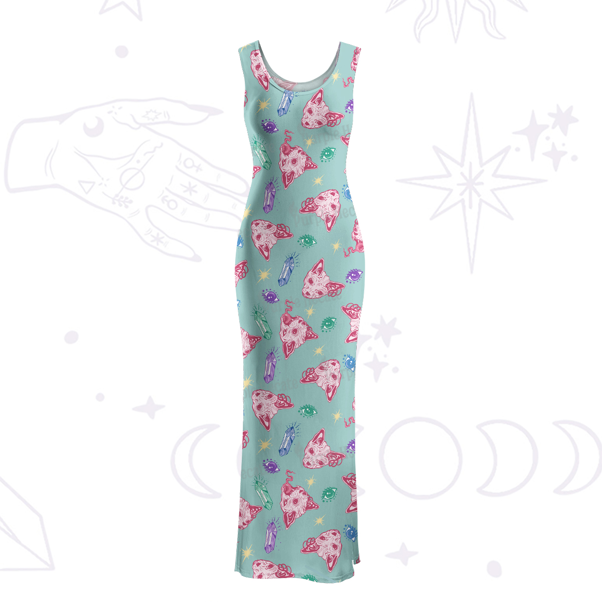 Purplehecate Crystal Cat Skull Maxi Tank Beachwear Dress