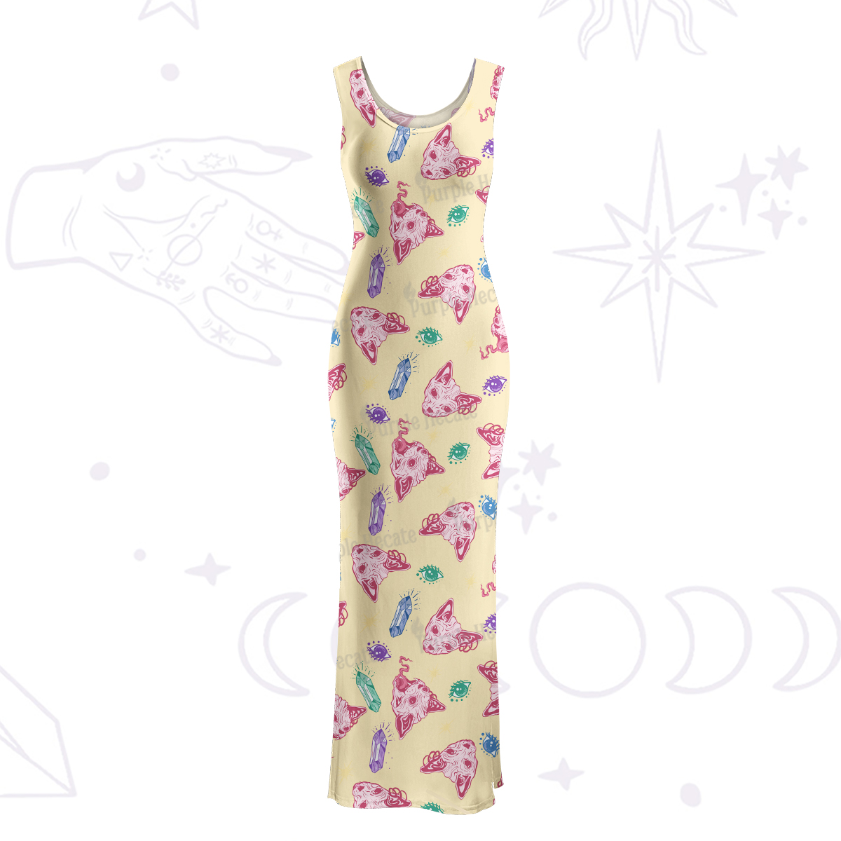 Purplehecate Crystal Cat Skull Maxi Tank Beachwear Dress