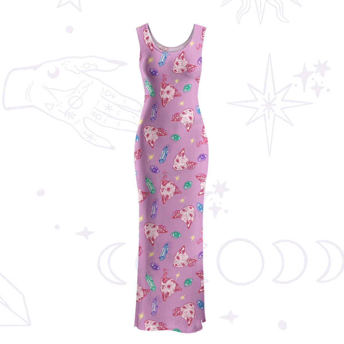 Purplehecate Crystal Cat Skull Maxi Tank Beachwear Dress