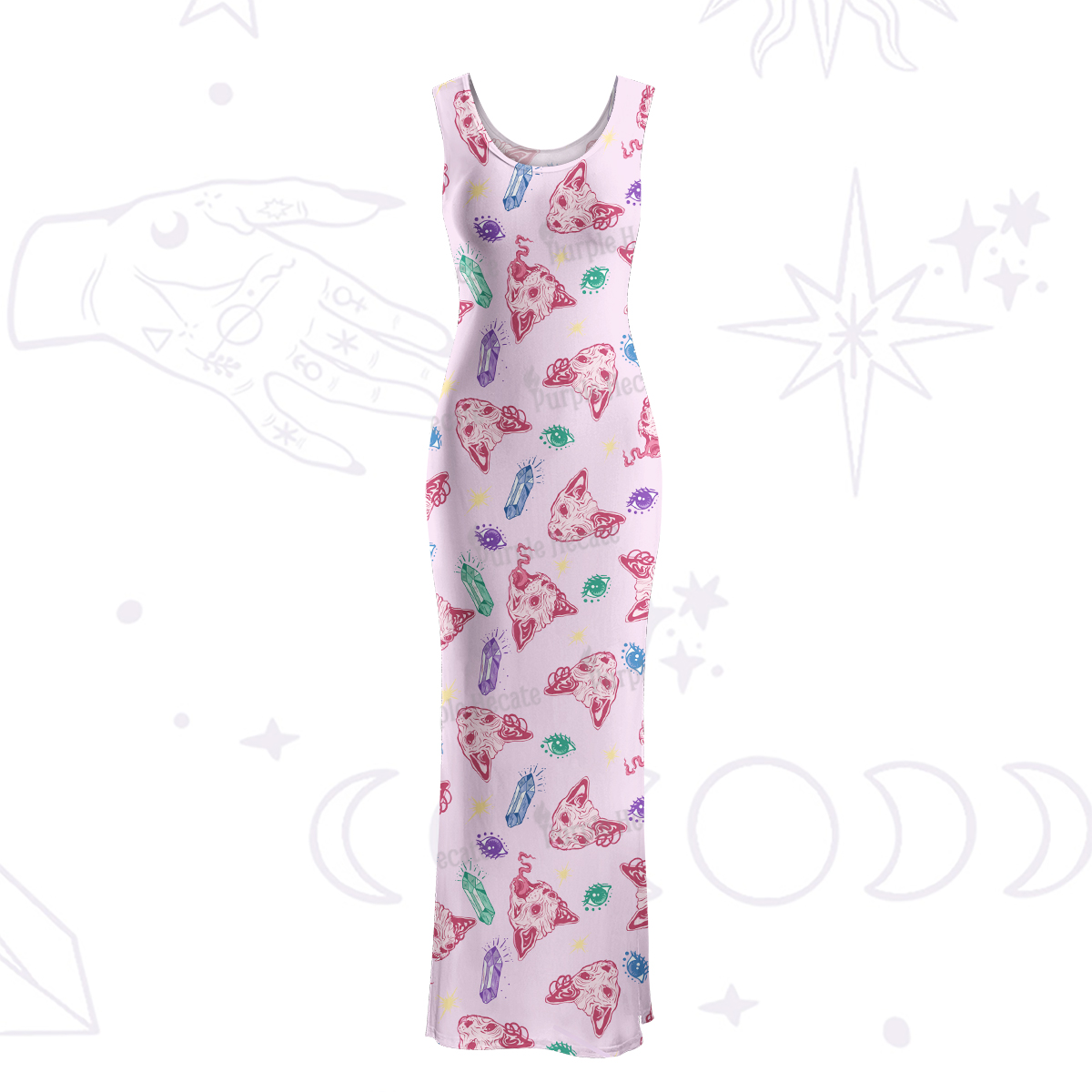 Purplehecate Crystal Cat Skull Maxi Tank Beachwear Dress