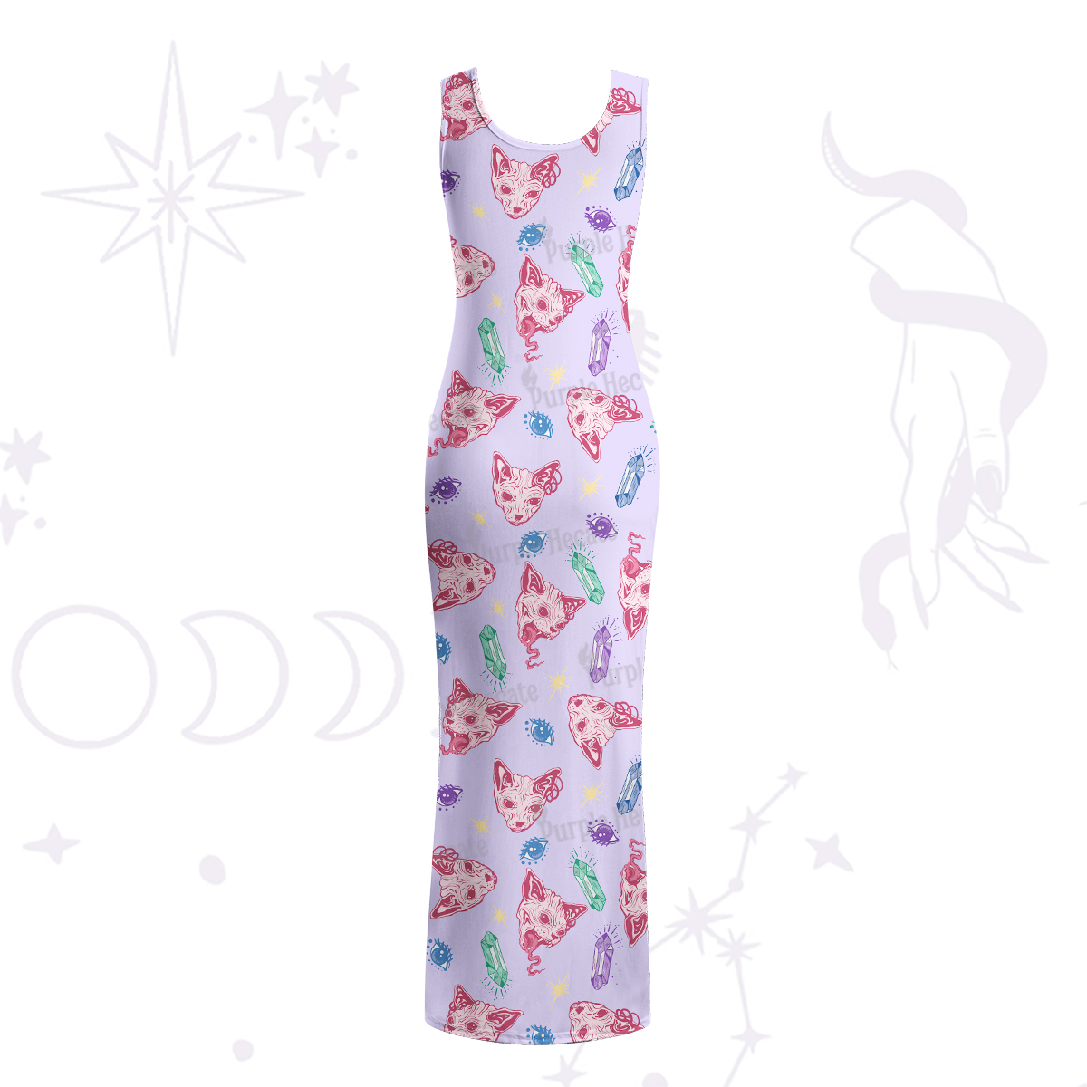 Purplehecate Crystal Cat Skull Maxi Tank Beachwear Dress