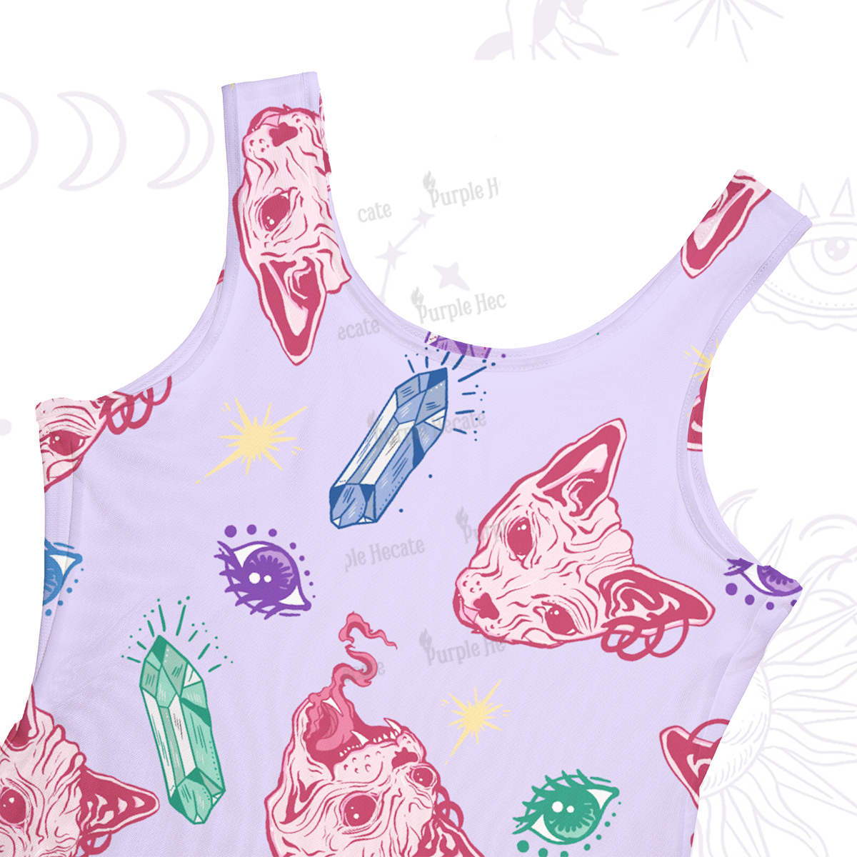 Purplehecate Crystal Cat Skull Maxi Tank Beachwear Dress