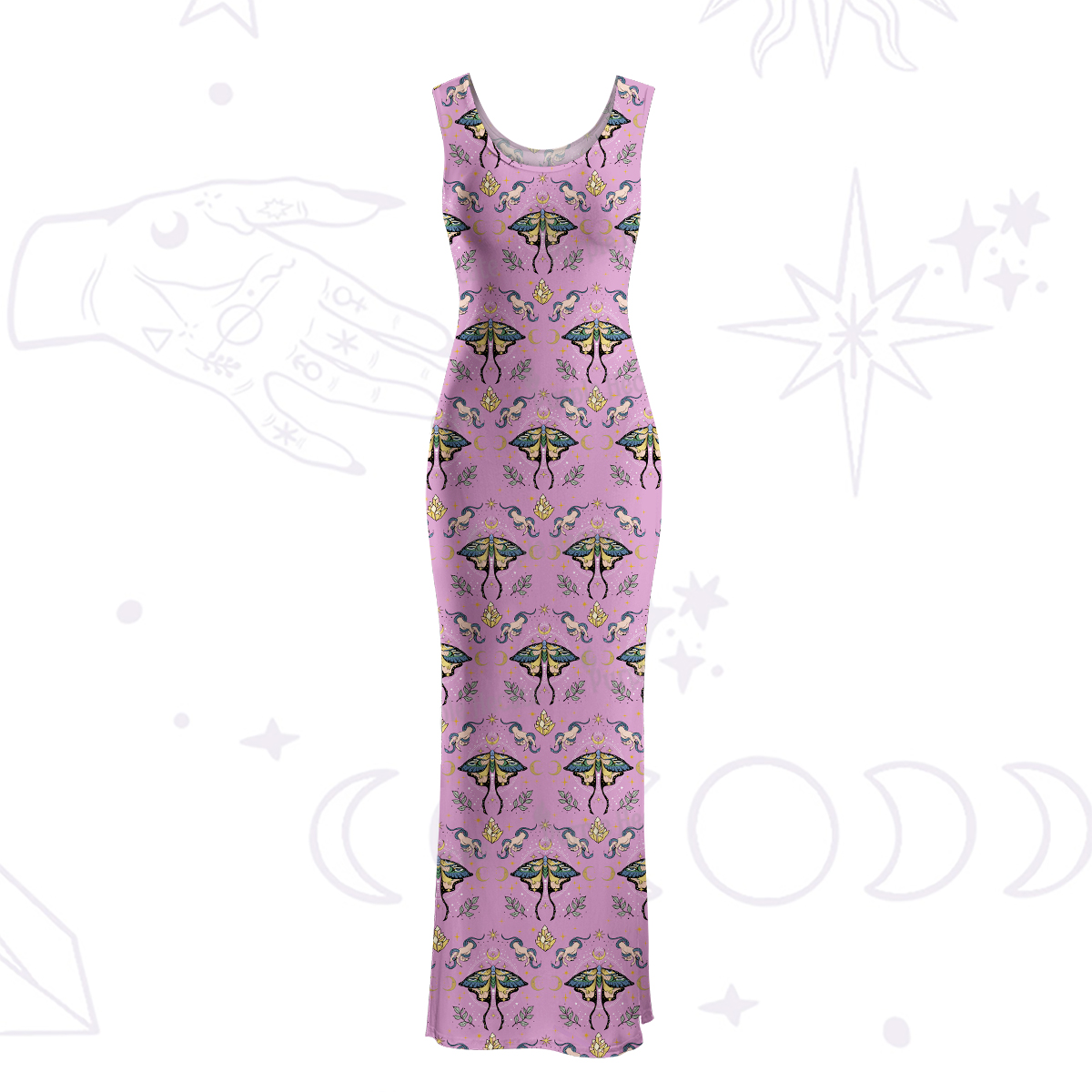 Purplehecate Mystical Moth Beachwear Maxi Tank Dress