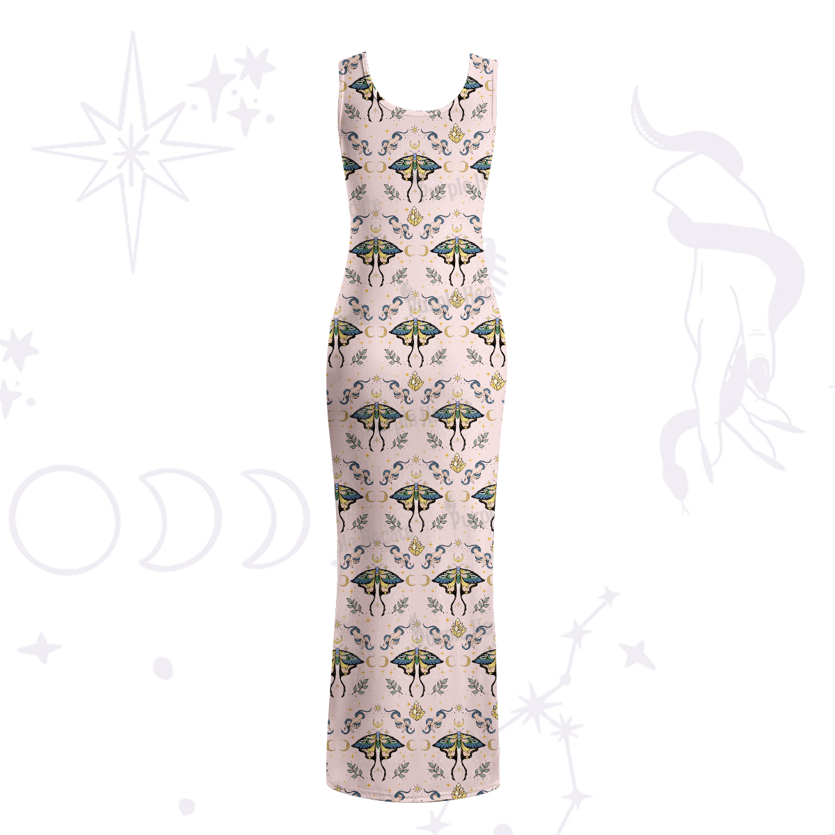 Purplehecate Mystical Moth Beachwear Maxi Tank Dress
