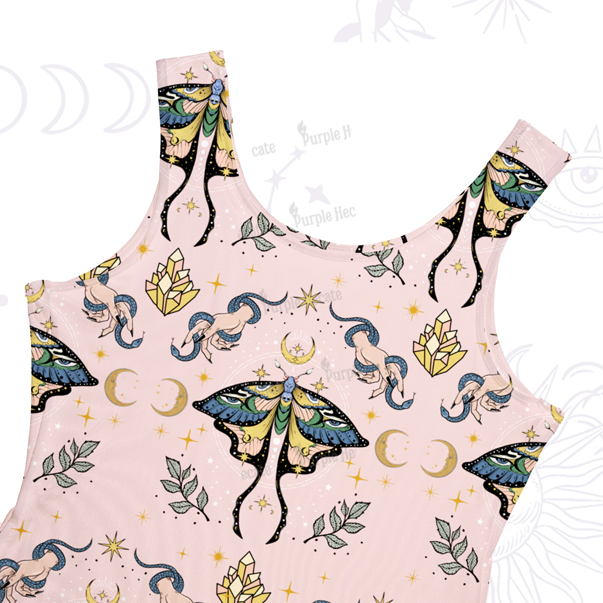 Purplehecate Mystical Moth Beachwear Maxi Tank Dress