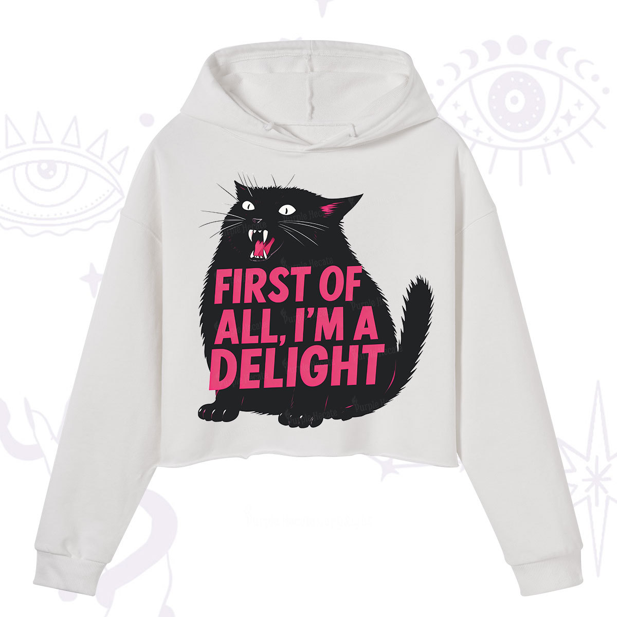 Purplehecate First Of All I'm A Delight Cat Crop Hoodie