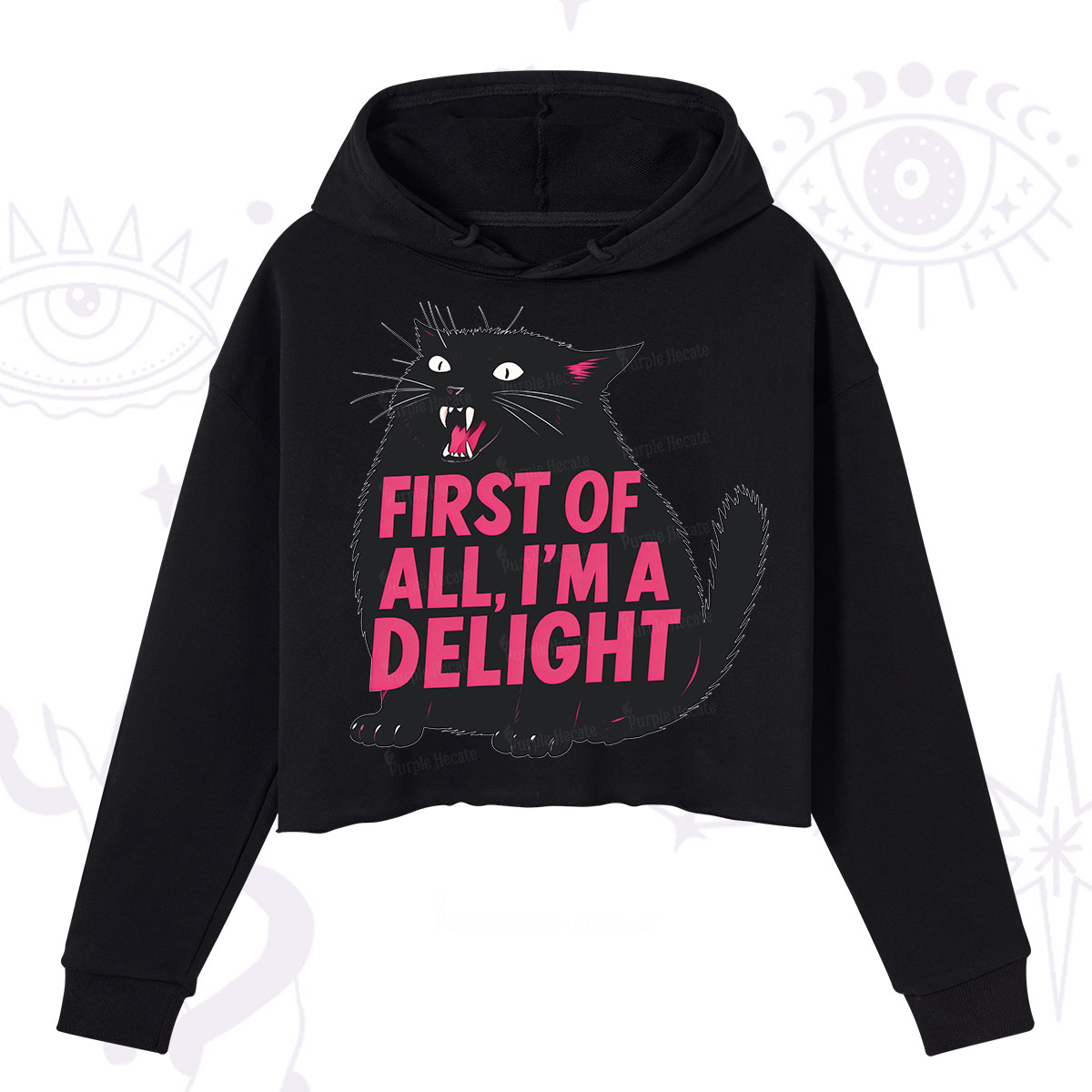Purplehecate First Of All I'm A Delight Cat Crop Hoodie
