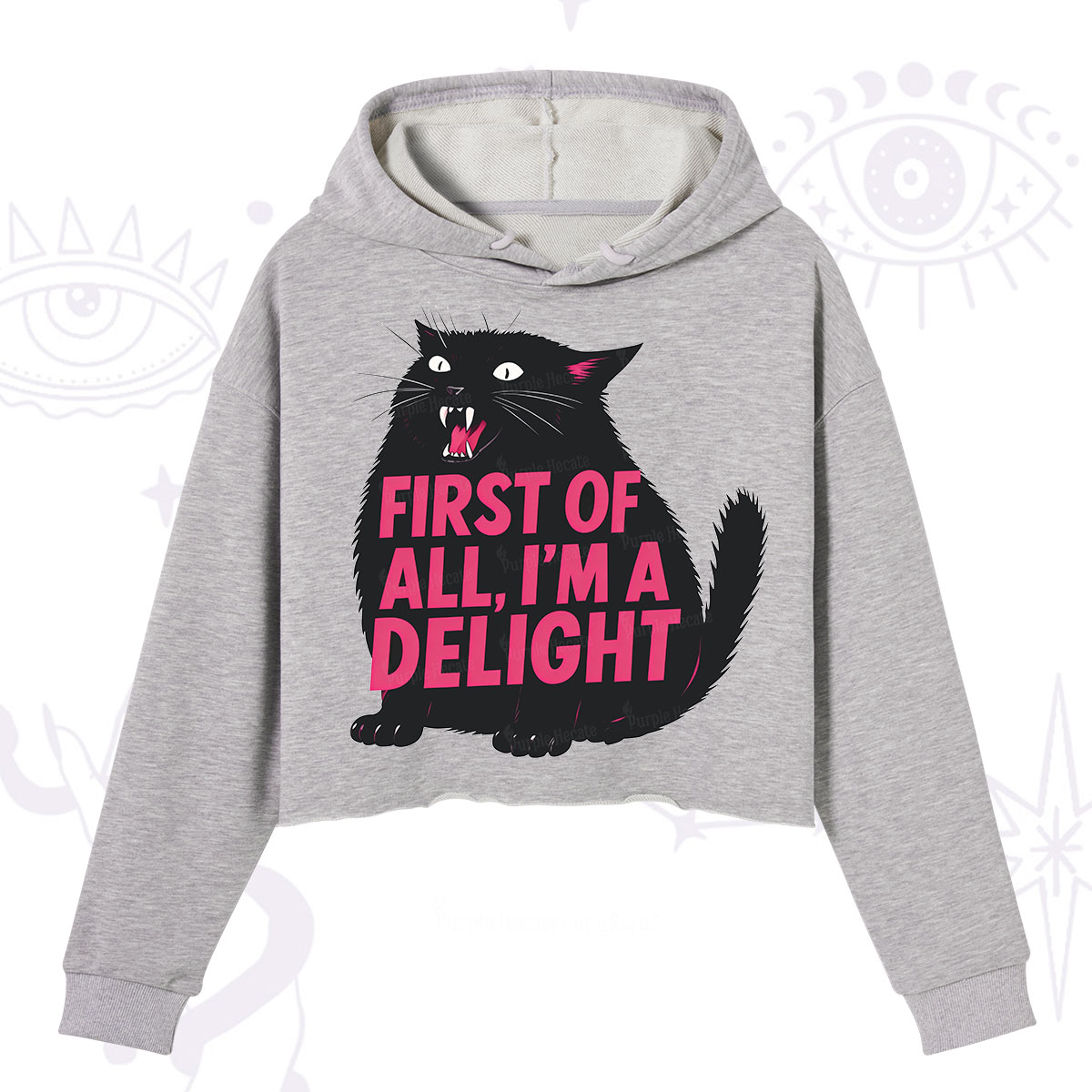 Purplehecate First Of All I'm A Delight Cat Crop Hoodie
