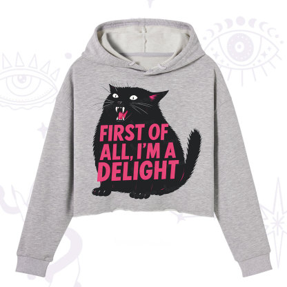 Purplehecate First Of All I'm A Delight Cat Crop Hoodie