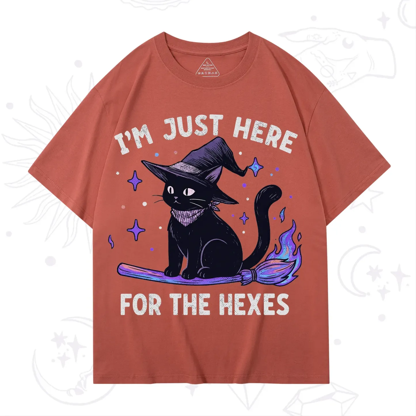 Purplehecate I'm Just Here for the Hexes Witch Cat T-Shirt