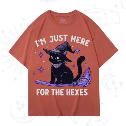 Purplehecate I'm Just Here for the Hexes Witch Cat T-Shirt