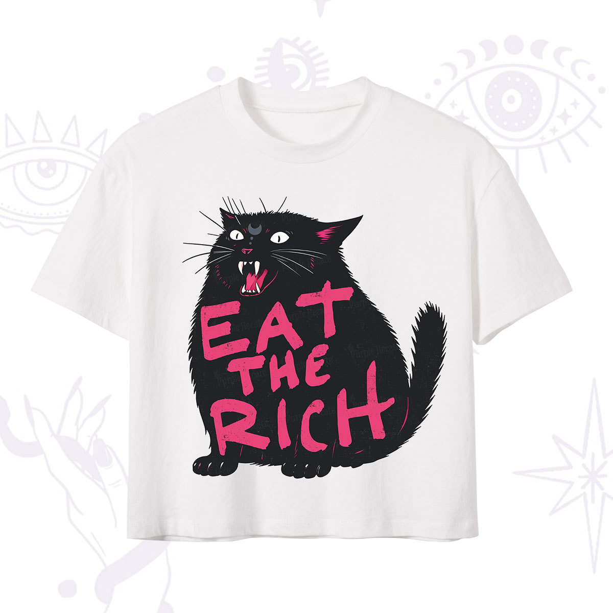 Purplehecate Eat The Rich Cat Crop T-Shirt