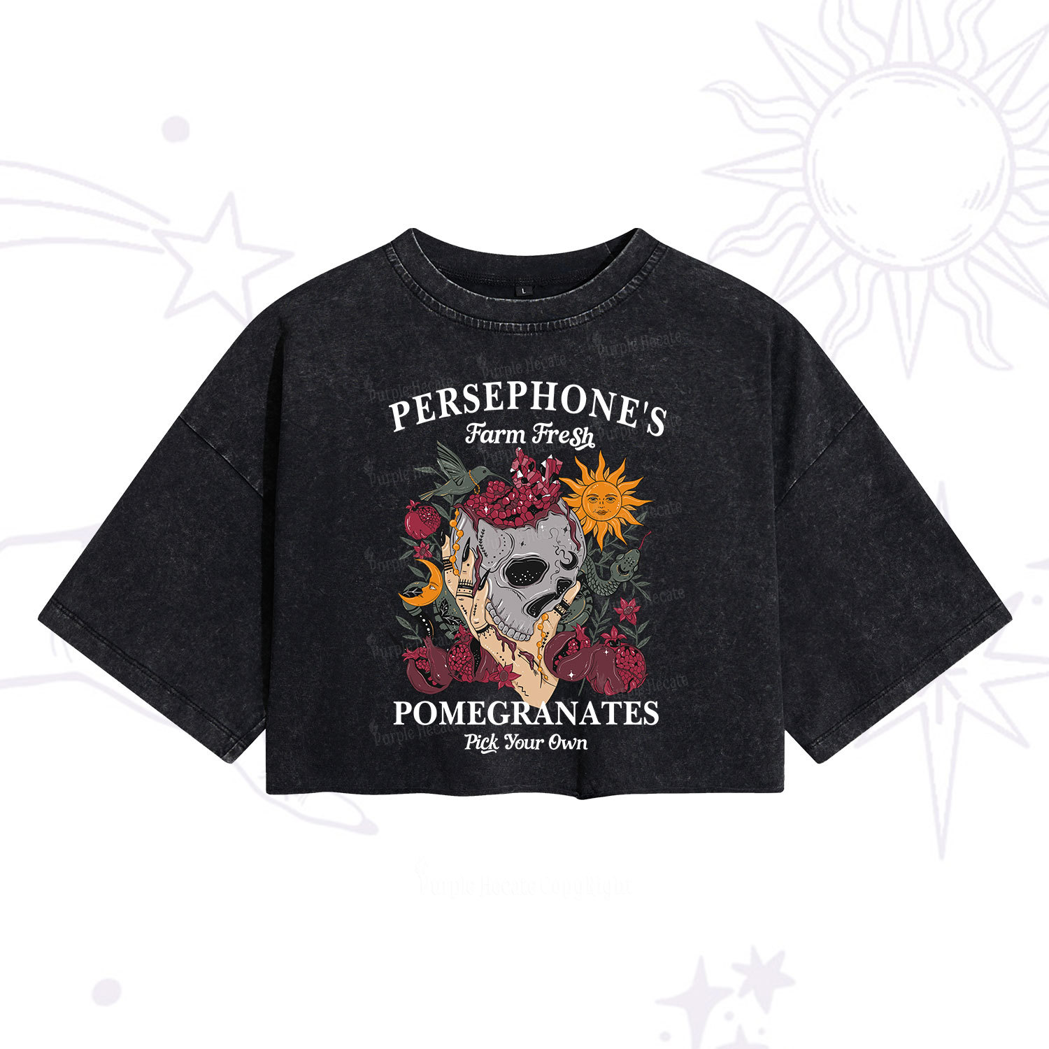 Purplehecate Persephone's Farm Fresh Pomegranates Pick Your Own Washed Cropped T-Shirt