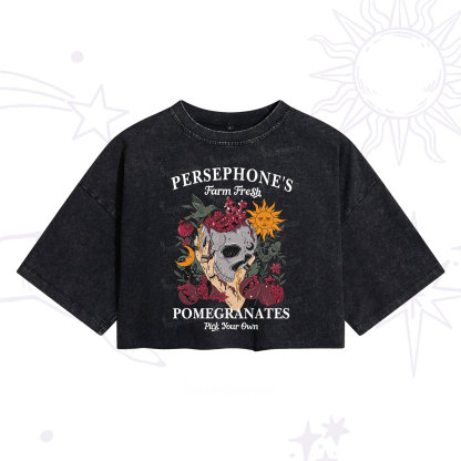 Purplehecate Persephone's Farm Fresh Pomegranates Pick Your Own Washed Cropped T-Shirt
