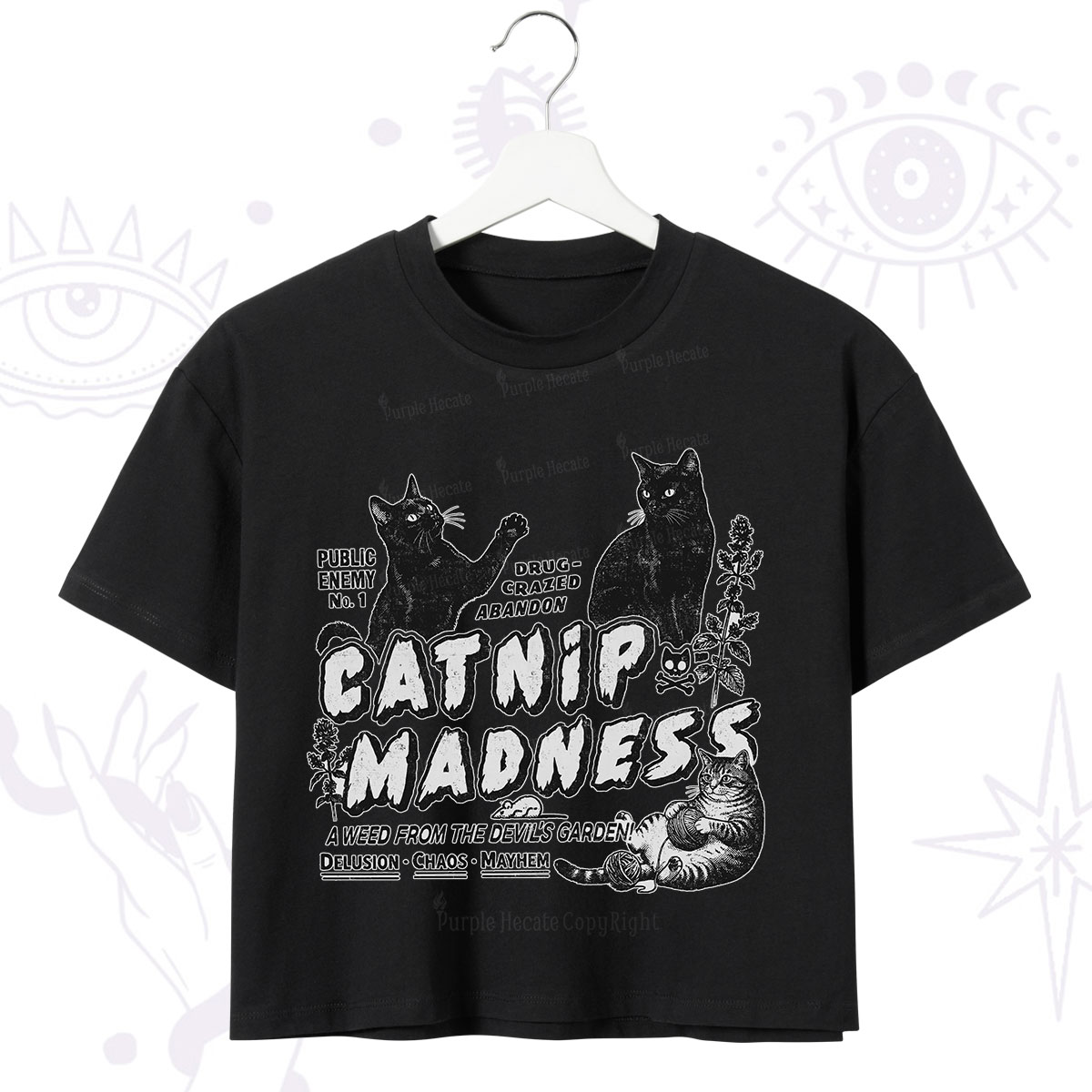 Purplehecate Catnip?Madness Cute?Cat Crop T-Shirt