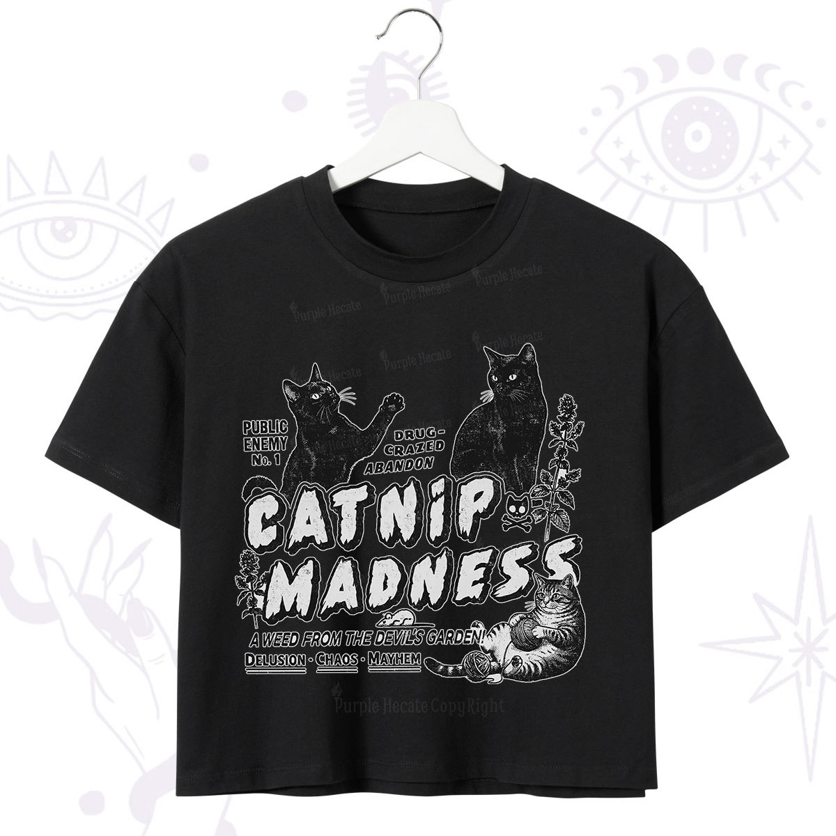 Purplehecate Catnip?Madness Cute?Cat Crop T-Shirt