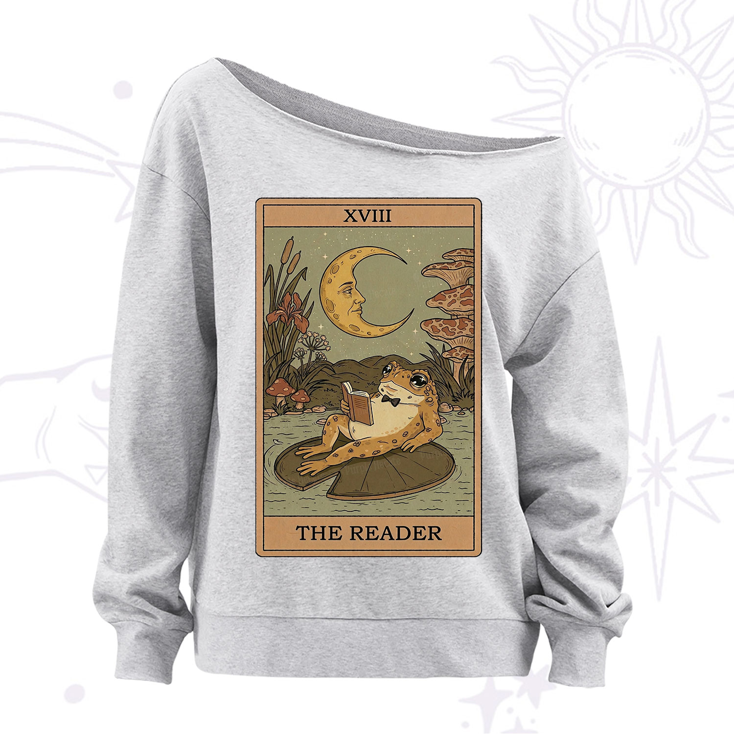 Purplehecate The Reader Frog Tarot Off The Shoulder Sweatshirt
